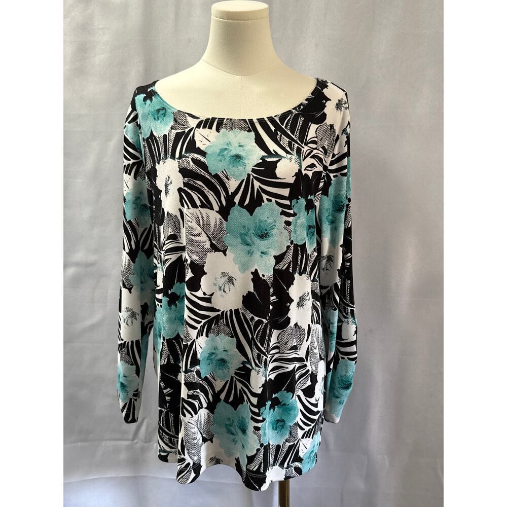 Women’s Additions by Chicos Blue & Black Floral Patterned Blouse Sz 3